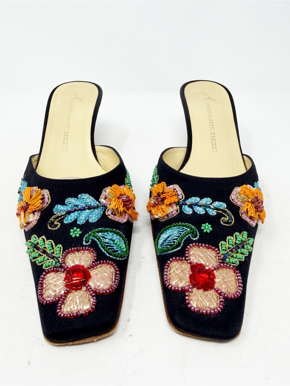 Giuseppe Zanotti Vintage Floral Beaded Satin Mule Kitten Heels Womens Size EU 38 - Picture 3 of 9